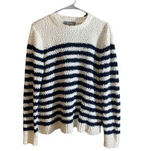 Marled Black and White Striped Crew Neck Sweater